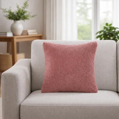 Image of Premium Faux Rabbit Fur Cushion Cover 16X16 Inch - Set of 2 | Soft Plush Decorative Square Throw Pillow Covers with Velvet Back, Washable Cushion Covers for Sofa, Couch & Bed - [Pink]