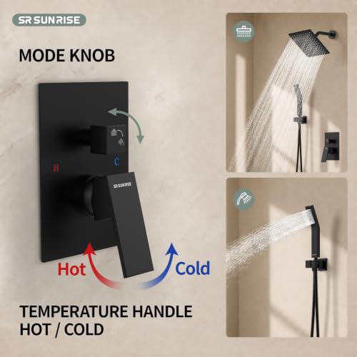 Image of SR SUN RISE Shower Faucet Set 8-Inch Rainfall Shower Head Matte Black