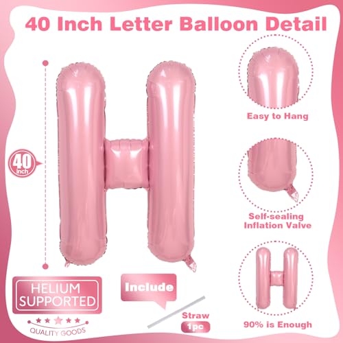 Image of 40 Inch Pastel Pink OH BABY Balloon for Baby Shower, Large Light Pink OH BABY Balloon Letters with Ribbon, Pearl Pink Alphabet Balloons Banner Sign for Girl Birthday Party Backdrop Decorations