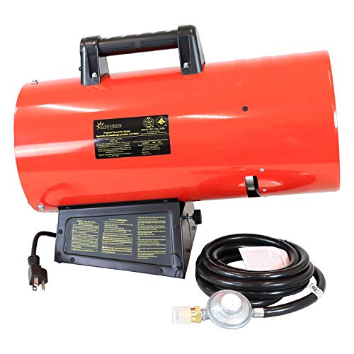 Sunnydaze 85,000 Btu Forced Air Propane Heater - Portable Heat For Construction Sites - Auto-Shutoff For Overheating Protection - Adjustable Heating Output - Piezo Ignition - Red And Black #TOP6