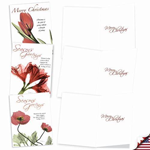 Image of The Best Card Company - 10 Holiday Note Cards for Christmas - Festive Bulk Assortment, Boxed Notecards with Envelopes (4 x 5.12 Inch) - Blooming Christmas Spirit AM6219XSG-B1x10