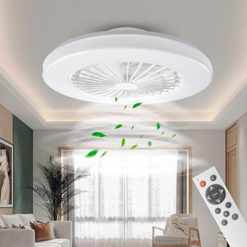 BKZO moderne LED-Deckenleuchte mit Ventilator, Deckenventilator mit Lampe, 24 Lüftungsgeschwindigkeiten, mühelose Lichtdimmung, für Wohnzimmer, Schlafzimmer, Büro, 3000-5500 K, silberner Rahmen
