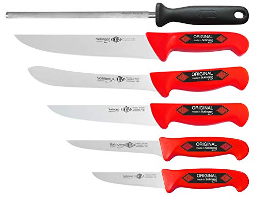 EIKASO Solingen Germany Fleischermesser-Set 6 Teilig - Metzgermesser aus Molybdänstahl 1.4116 für Profi Schlachter und Privat - Profi Messerset