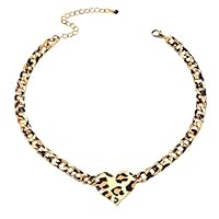 Dishowme Leopard Print Herz Choke Halskette Vintage Punk Liebe Herz Kragen Halskette für Frauen (Leopard A)