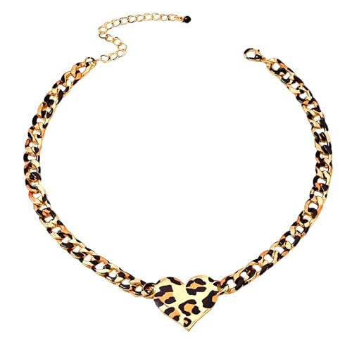 Dishowme Leopard Print Herz Choke Halskette Vintage Punk Liebe Herz Kragen Halskette für Frauen (Leopard A)