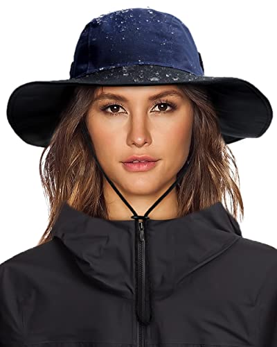 Womens Winter Waterproof Bucket Hat Warm Fleece Lined Rain Hat Upf50+ Mens Outdoor Adventure Research Hiking Safari Cap Black+Blue #TOP14