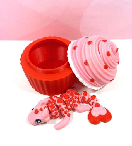 Image of 3D Printed Dragon, Articulated Baby Love Dragon in Cupcake Container, Pink and Red Baby Love Dragon, Fidget ADHD Autism Toy, Valentine's Gift, Executive Desk Toy - CCLDR003