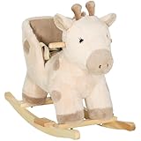 AIYAPLAY Cheval à Bascule pour Enfants, Girafe Jouet à Bascule bébé avec Effet sonore, Ceinture de sécurité, Base en Bois, Cadeau pour garçons et Filles 12 à 36 Mois, Beige