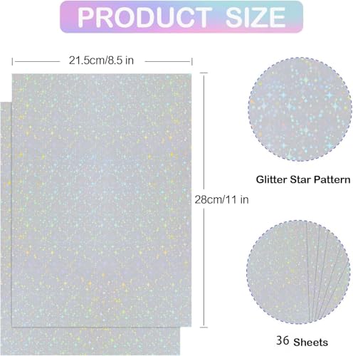 Image of True-Ally 20 Sheets Holographic Sticker Paper, Transparent Holographic Vinyl Laminate Film, Clear Overlay Lamination Sticker Paper Self Adhesive Waterproof - 8.5x11 inch (Star Pattern)