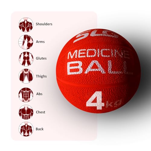 Image of SLG Rubber Medicine /Exercise Ball -Upper & Lower Body Exercises |Fitness Ball for Strength, Balance & Core Workouts| Material:Rubber(Red, 4 Kg)
