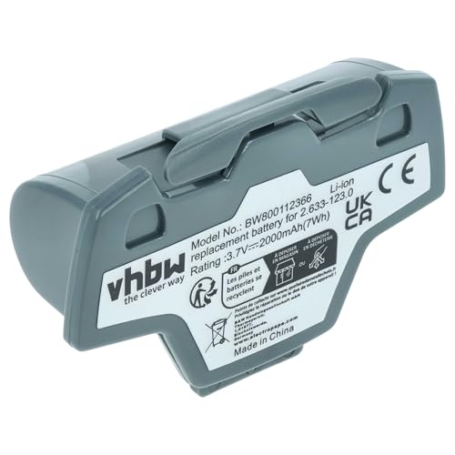 vhbw Batería Compatible con Kärcher WV5 Plus, WV50, 1.633-563.0, WV2 2ND, WV55, WV5, WV2 Premium Robot Limpieza Gris (2000 mAh, 3,7 V, Li-Ion)