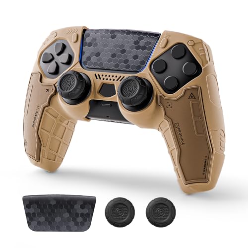 G.S.TAC Tactical PS5 Controller Skin Set, Anti-Slip Silicone Protective Cover Case for PS5 Wireless Controller with 2 Thumb Grip Caps and 2 Stickers - Desert Yellow