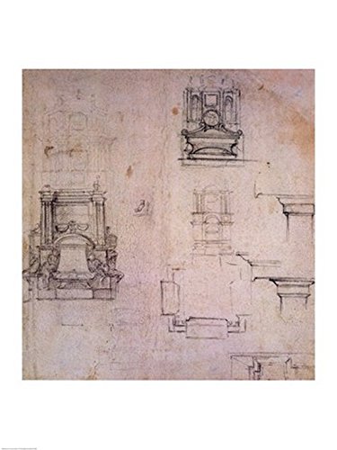 The Poster Corp Michelangelo Buonarroti – Inv. 1859 6-25-545. R. (W. 25) Designs for tombs Fine Art Print (60.96 x 91.44 cm)