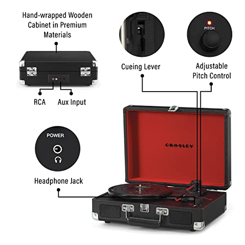 Crosley CR8005F-BK Cruiser Plus Vintage 3-Speed Bluetooth in/Out Suitcase Vinyl Record Player Turntable, Black/Red - Les Beatles, Paul McCartney, John Lennon, RIngo Starr, George Harrison Crosley CR8005F-BK Cruiser Plus Vintage 3-Speed Bluetooth in/Out Suitcase Vinyl Record Player Turntable, Black/Red – Image 4
