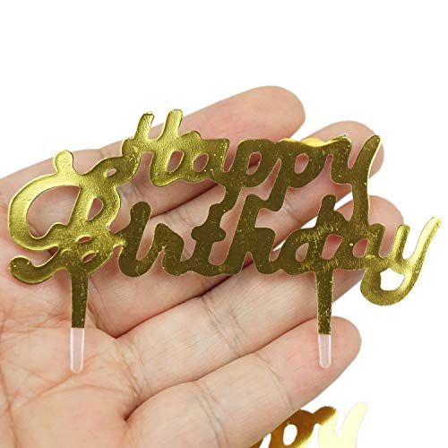 Gold Mini Plastic Happy Birthday Cupcake Cake Toppers Picks For Party Dessert Table Decorations Supplies, 50 Counts By Shxstore #TOP3