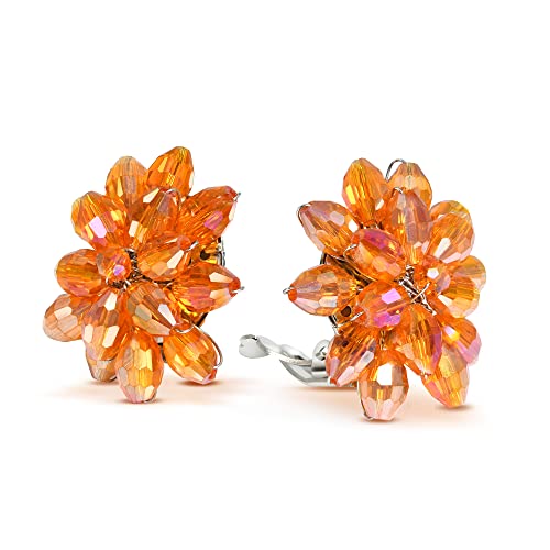 Aeravida Dazzling Orange Chrysanthemum Floral Crystal Clip On Earrings | Elegant Jewelry Wire | Clip-on Earrings | Trendy Clip-on Earrings | Gift for Women2
