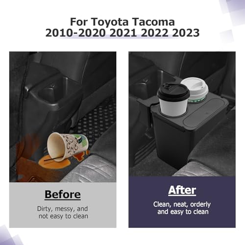 Image of LUWU Tacoma Trash Can Compatible with 2010-2020 2021 2022 2023 Toyota Tacoma Accessories Trash Bin [with 2 Cup Holders] Extra Rear Storage Box Garbage Cans Trashcan