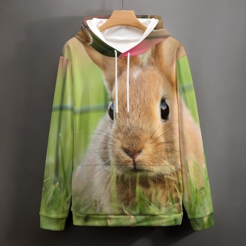 Sweats à capuche hoodie unisexe UMENG, pull molletonné imprimé lapin d'herbe taille S - 4