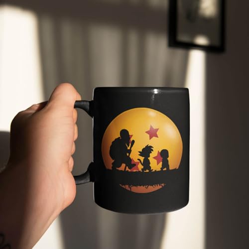 Caneca Preta Esfera do Dragão Goku Mestre Kame e Kuririn