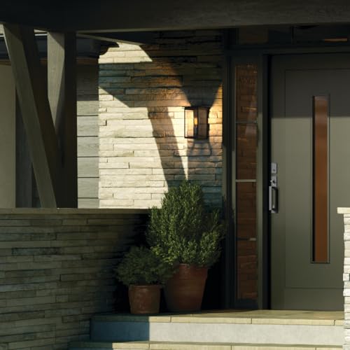 Kichler Arkville 10" 1 Light Outdoor Wall Light with Clear Seeded Glass in Textured Black for Exterior Doors, Walls, Porch, (10" x 6"), 59540BKT by Kichler - Used condition - Image 7