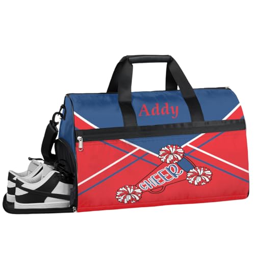 Custom Name Cheerleaders Duffel Bag for Girl Women, Personalized Sport Gym Bag with Shoes Compartment Dance Bag Yoga Overnight Weekender Bag Navy Blue Red Cheer
