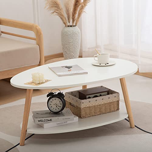 Oval Coffee Table Home Office Tables 2 Tier Sofa Table Mid Century Modern Coffee Table Boho Center Table For Living Room Funky Apartment Decor Aesthetic White #TOP5