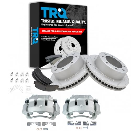 TRQ Front Metallic Pad, Performance Rotor & Caliper Kit Compatible with Ford Super Duty