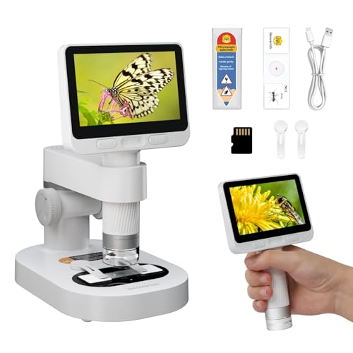 Digital Microscope for Kids, 100x-1600x Portable Microscope with 8 Adjustable LED Lights for Adults, 4.0'' Inch IPS Screen,8G SD Card Included