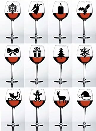 12 x Christmas Xmas Wine Champagne Beer Glass Vinyl Sticker Decal, White