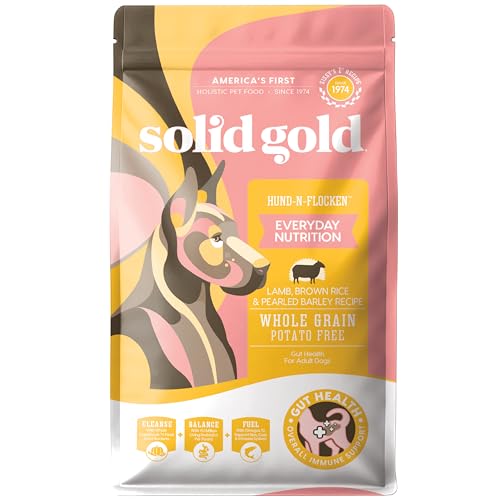 Solid Gold Lamb Dog Food Dry for Adult & Senior Dogs– High Protein Healthy Dog Kibble for Medium & Large Breeds – Whole Grain, Omega 3 & Digestive Probiotics for Gut Health & Everyday Nutrition – 4 LB
