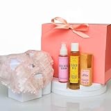Rose Quartz Spa Gift Set for Women | 4-Piece Skincare Self-Care Kit | Crystal Gem Eye Mask, Hydrating Rose Petal Serum, & 5oz Lemon Coco Oil | Natural Beauty Treatment Kit