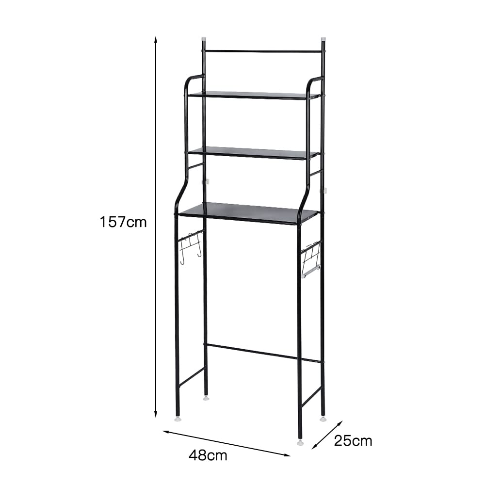 Estanteria sobre Inodoro WC Lavadora Ahorra Espacio Almacenamiento Cuarto Baño,Estante Encima del Inodoro 3 Baño WC Aseo Mueble Almacenamiento Estantería Visualización Organizador (157*48*26cm-negro)