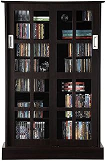 Atlantic Windowpane Adjustable Media Cabinet - Tempered Glass Pane Styled Sliding Doors, Store