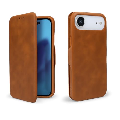 Image of Vegan Leather Flip Wallet Case for iPhone 17 Air - Premium PU Cover with Card Slot, Magnetic Closure, Kickstand Stand, Durable Slim Design, Privacy Protection, Brown