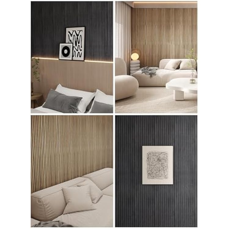 2 Packs 3D Wall Panels Peel and Stick | Wall Panels for Interior Wall Decor | Self Adhesive Sound Absorbing Planks | Acoustic Wood Slat Wall Panels | 94.48 * 11.80in | 0.4 Depth | Ebony