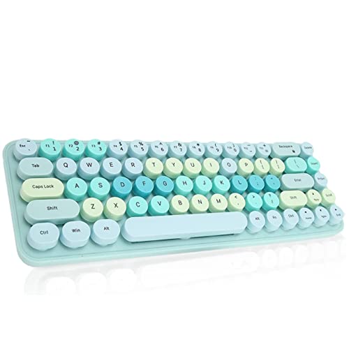 Cuifati Juego de Ratón de Teclado Inalámbrico, Teclado de Juego Punk de 68 Teclas de Color con Ratón Ajustable de 1600 dpi, Bonito Combo de Ratón de Teclado para Niña (Color Mezclado Azul)