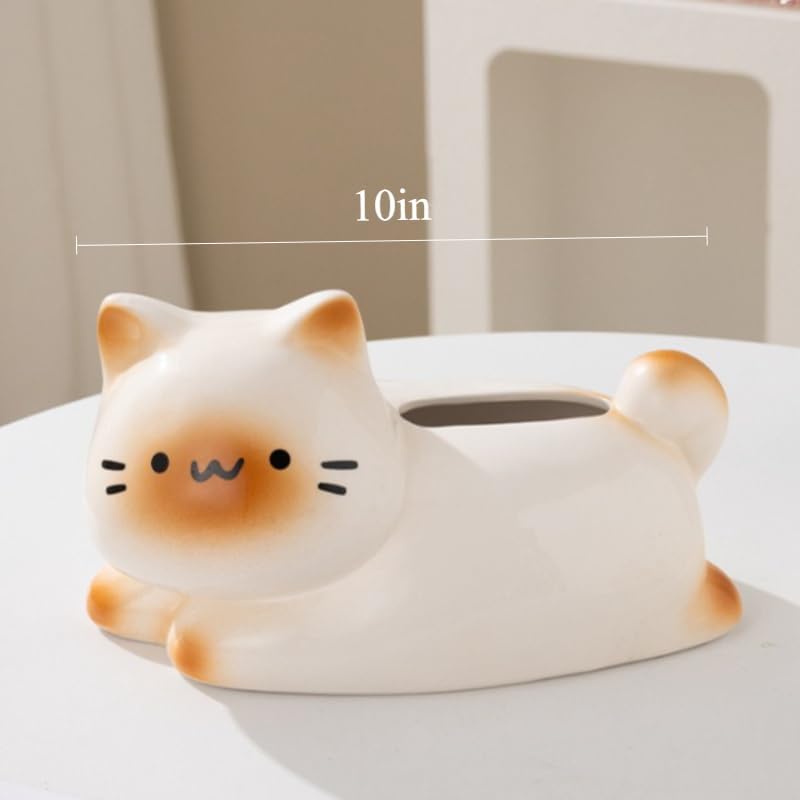 Handmade Cute Cat Tissue Box Living Room Dining Room Desktop Decoration Paper Drawing Container Gift Packaging (Yellow)