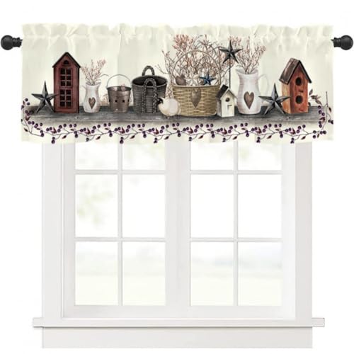 Treer Tende Cucina Corte per Finestre, Tendine Cucina Motivo Shabby Chic in Stile Fattoria, Tende Corte Oscuranti Mantovana per Finestre Piccole, Soggiorno, Bagno, Bistrò (Stile 7,137x45cm)