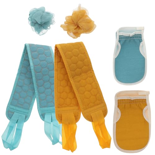ABOOFAN Toalla Larga de Baño Exfoliante 6 Piezas Set de Toallas Corporales y Balones de Ducha Espalda Colores Azul Verdoso y Amarillo Jengibre para Limpieza E Hidratación Ducha y Baño