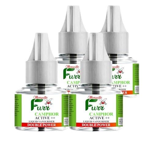 Mosquito Furr Camphor Active++ Liquid Vapouriser Double Power Mosquito Repellent Vaporiser Refill No Kerosene Oil Poison Free Non- Toxic Chemical-Free (45ml,Pack of 4)