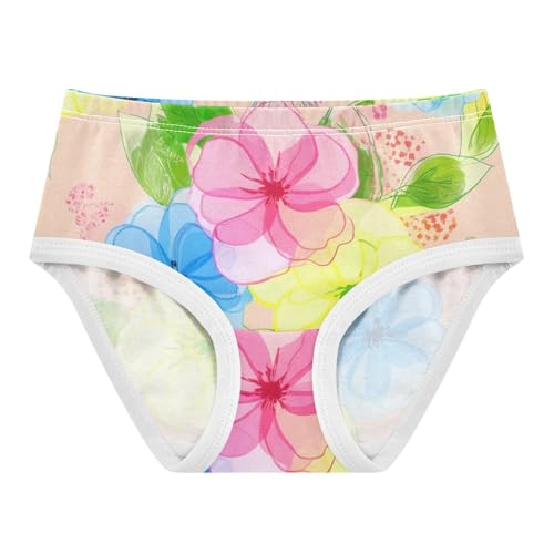 Toddler Underwear Custom 2t Cotton Cute Panties Girl Bright Kids Briefs Undies Watercolor Flowers Blue Pink