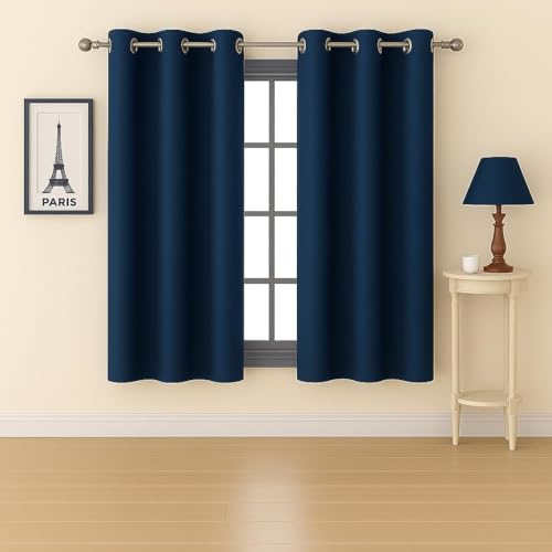 Image of HUTI 100% Blackout Window Curtains 5 Feet Set of 2 | for Room Darkening | Noise Reducing, Heat and Privacy Protection | Eyelet Top Polyester Curtains for Window | Solid Blue