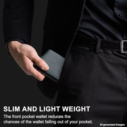 Image of furid Leather Card Wallet For Men Slim: Bifold Rfid Minimalist Front Pocket Wallet - Gift For Men Husband at Anniversay Brithday