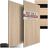 tectake® Paneles Acusticos Decorativos MDF, Chapa de Madera Real, Excelente Acústica, Tejido de Fieltro y Madera, Insonorización Acústica Pared - 60 x 120 x 2,1 cm 2 Paneles Roble Claro