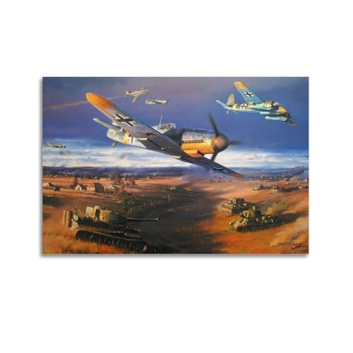 XFUHB Poster de chasse militaire BF 109 - Impression sur toile - Décoration murale moderne pour chambre à coucher (30 x 45 cm)