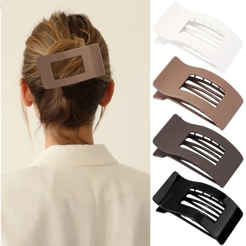 Velscrun Flat Hair Clips for Women Girls, Matte Lay Flat Claw Clips, Strong Hold Large Side Hair Clip All Hair Types, French Duck Billed Hair Jaw Claw Clip, Non Slip Grip for Daily Styling Tortoise