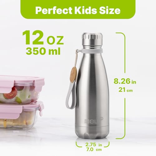 Image of 12 oz Stainless Steel Vacuum Insulated Water Bottle for Kids,Silver,2Pcs