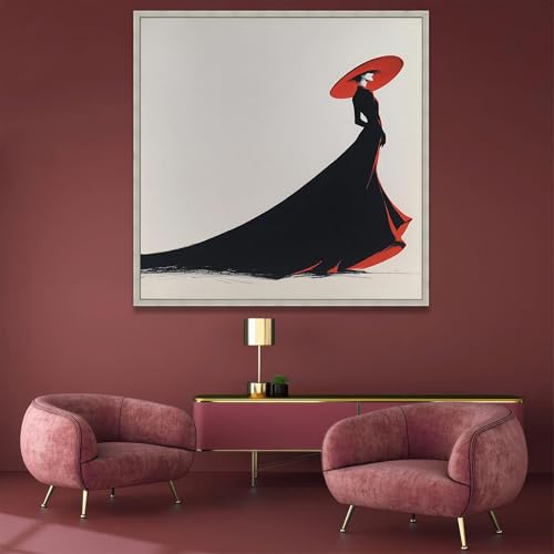 Toile illustrée femme robe noire pour habiller un mur blanc vide 40x40 - 2