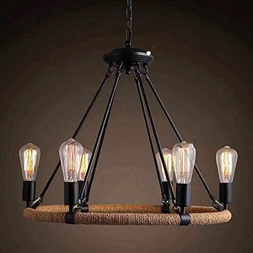BAMBW Henneptouw stijl hanglamp boerderij kroonluchter, hanger verlichting voor keuken, woonkamer, eetkamers, hangende plafondlamp (6-koppen) photo 3