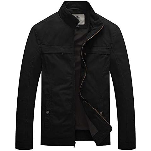 WenVen Men's Casual Lapel Jacket Outdoor Windbreaker Cotton Coat Lightweight Warm Jackets Harrington Jacket Black L Cover